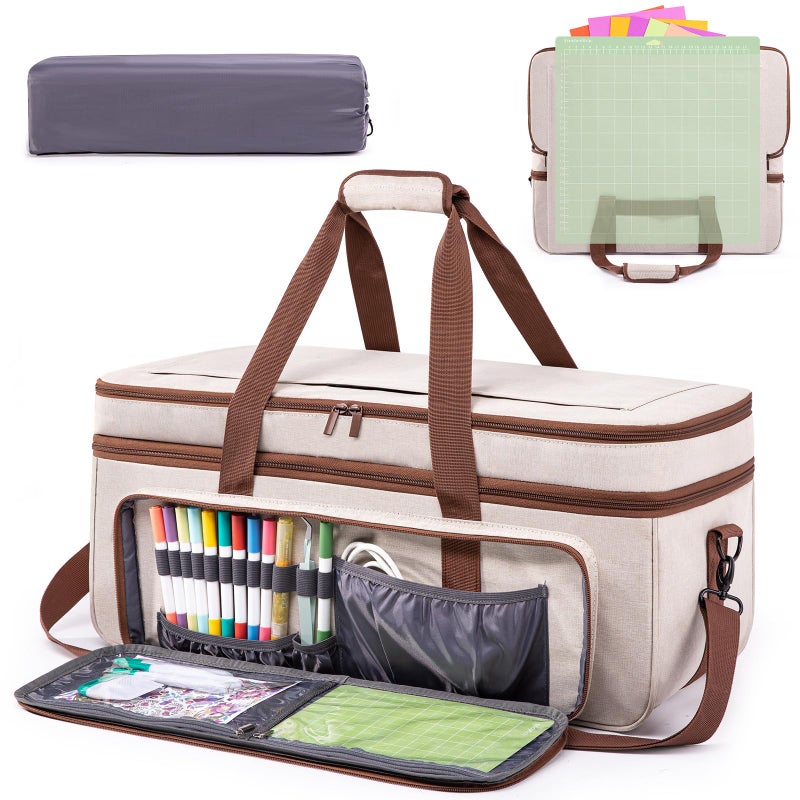 IMAGINING Carrying Case for Cricut Maker 3, Maker 4, Double-Layer Machine Bag with Cover for Cricut Explore 4, Explore 3, Explore Air 2, Storage Organizer for Cricut Accessories and Tools - Image 1