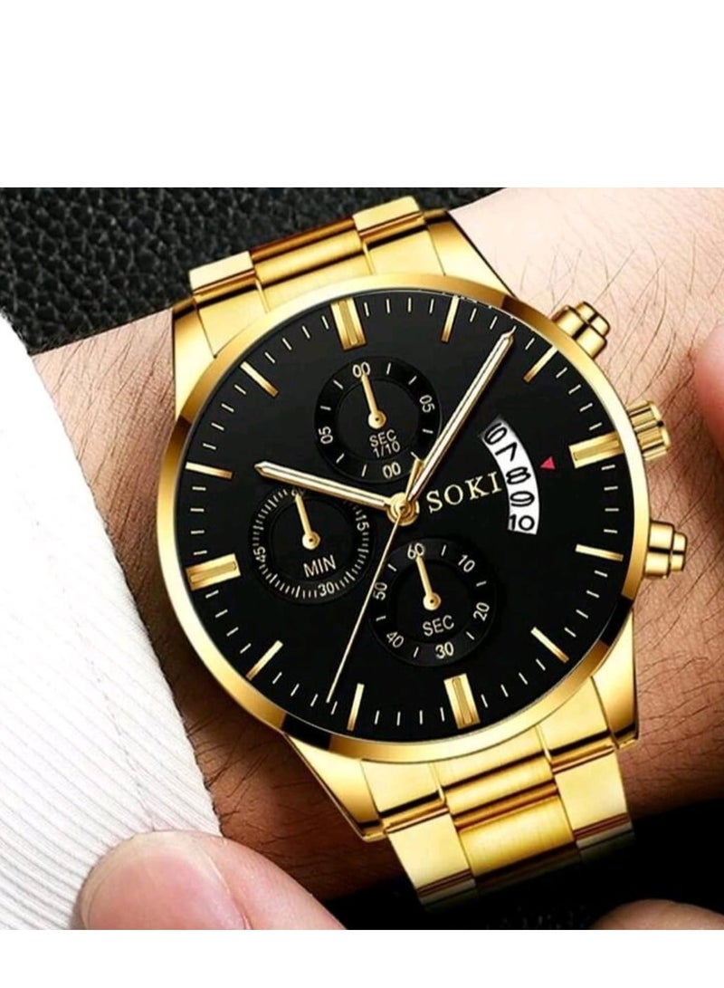سوكي ساعة رجالية أعمال، رياضية، كاجوال، تقويم، عقارب رقمية، سوار من الصلب، ساعة كوارتز مناسبة للارتداء اليومي - Image 3