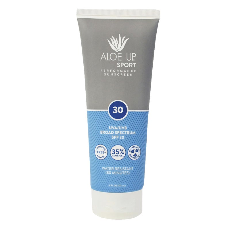 Aloe Up Sport Sunscreen Lotion SPF 30 - Broad Spectrum UVA/UVB Sunscreen Protector for Face and Body - With Hydrating Aloe Vera Gel - Non-Greasy No White Cast Reef Safe Fragrance-Free - 6 Oz. - Image 1