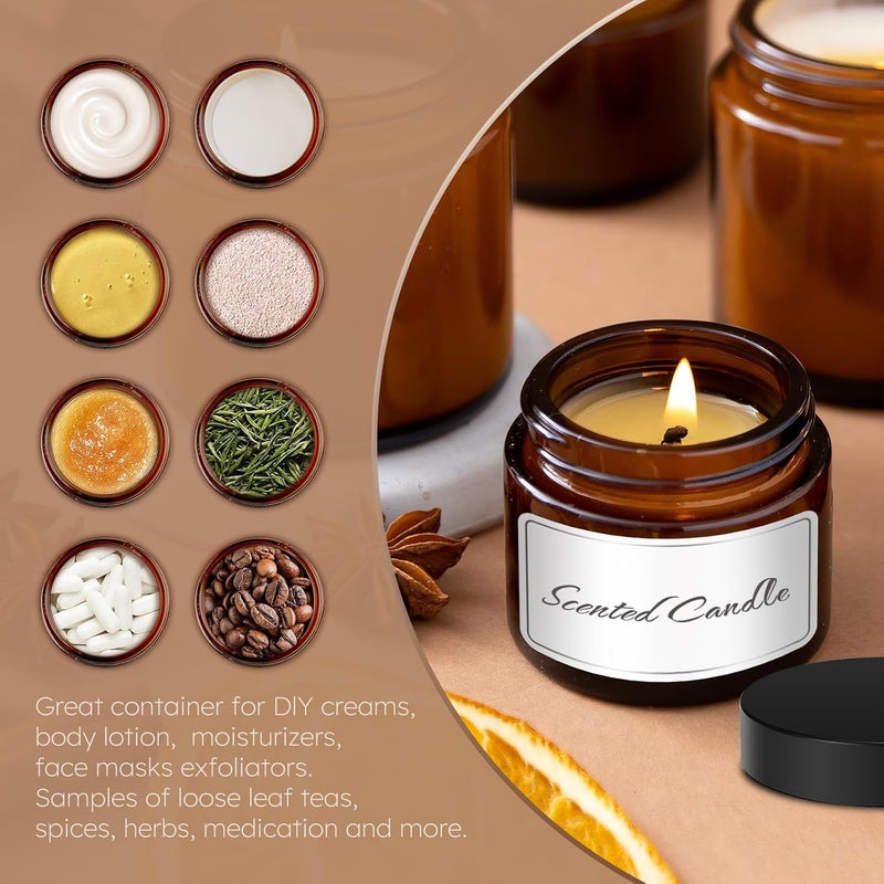 Bumobum 2 oz Glass Jars with Lids, 48 pack Round Small Containers with Black Lids, Blank Labels & Inner Liners, Empty Cosmetic Containers for Sample, Powder, Cream, Lotion Amber and Blue - Image 5