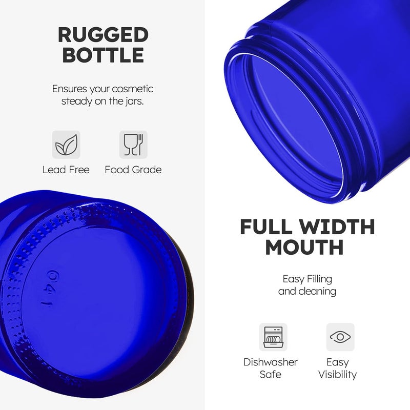 Bumobum 2 oz Glass Jars with Lids, 48 pack Round Small Containers with Black Lids, Blank Labels & Inner Liners, Empty Cosmetic Containers for Sample, Powder, Cream, Lotion Amber and Blue - Image 2