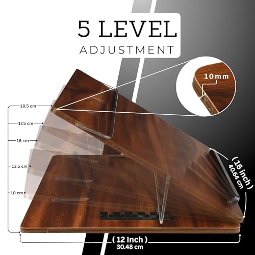 VeleSolv Wooden Laptop Stand Desk Organizer for Writing/Sketching Stand || Table Top || MDF Wooden Desk Organizer Standard Size (12x16 inches) with Height Adjustable(Teak) - Image 2