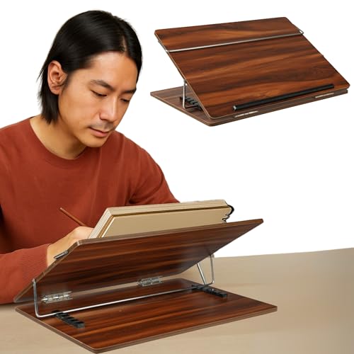 VeleSolv Wooden Laptop Stand Desk Organizer for Writing/Sketching Stand || Table Top || MDF Wooden Desk Organizer Standard Size (12x16 inches) with Height Adjustable(Teak) - Image 4