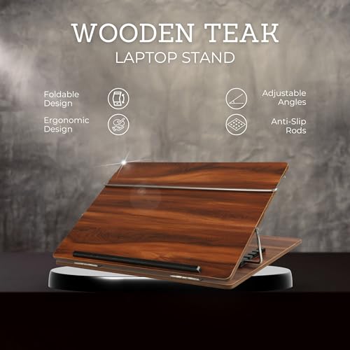 VeleSolv Wooden Laptop Stand Desk Organizer for Writing/Sketching Stand || Table Top || MDF Wooden Desk Organizer Standard Size (12x16 inches) with Height Adjustable(Teak) - Image 3