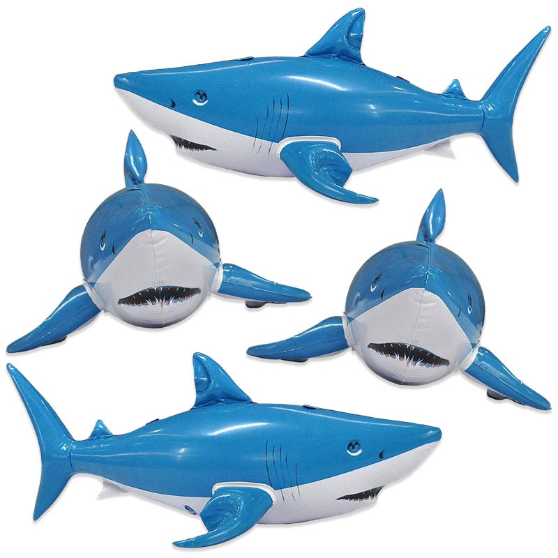 Jet Creations Inflatable Aquatic Animal Shark, Pack of 4, 24 inch, Pool Toys, Photo Prop, Theme Party Centerpiece, VBS, Decoration, Hangers (2) per Sharky - Image 1