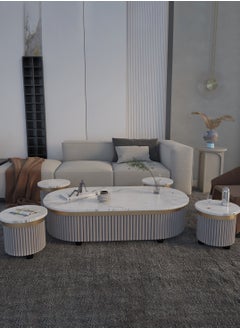 Luxury Marble Coffee Table Set - Light Gray with Gold Finish - Large Table (Width: 61 cm, Length: 119 cm, Height: 31 cm) & 4 Side Tables (Diameter: 33 cm, Height: 31 cm) - pzsku/ZA80F9093EB9C9862538FZ/45/_/1738545345/34ebd675-c4ba-4454-b567-cc7d72fef233