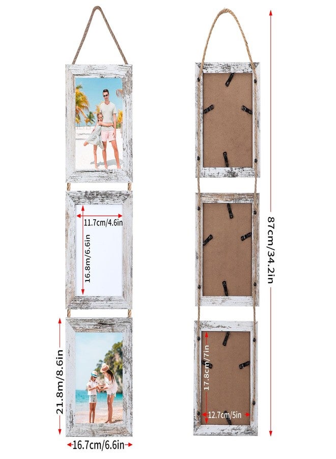 QUTREY إطارات صور مجمعة من QUTREY مقاس 5×7 بوصة، مجموعة إطارات صور معلقة بثلاث فتحات لعرض صور عمودية مقاس 5×7 بوصة لتزيين الجدران، لون أبيض عتيق، عبوة من قطعتين - Image 2