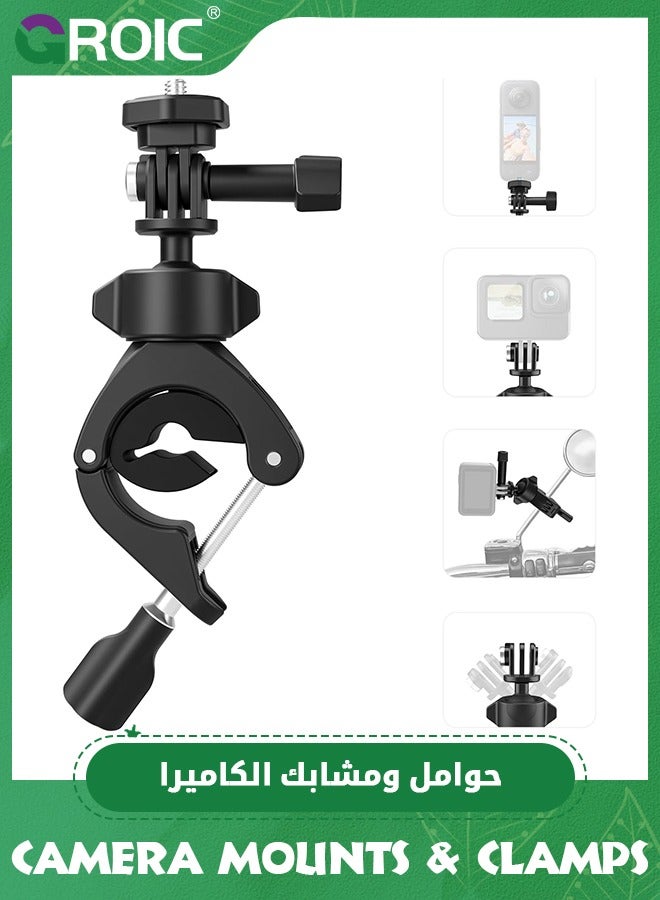 Bike Motorcycle Handlebar Mount Accessories, Large Tube Roll Bar Stick Pole Clamp Holder for DJI Action 5 Pro 4/3 GoPro Max Hero 13 12 11 10 9 8 7 6 5 Insta360 X3 Ace Pro 2 DJI Osmo Pocket 3