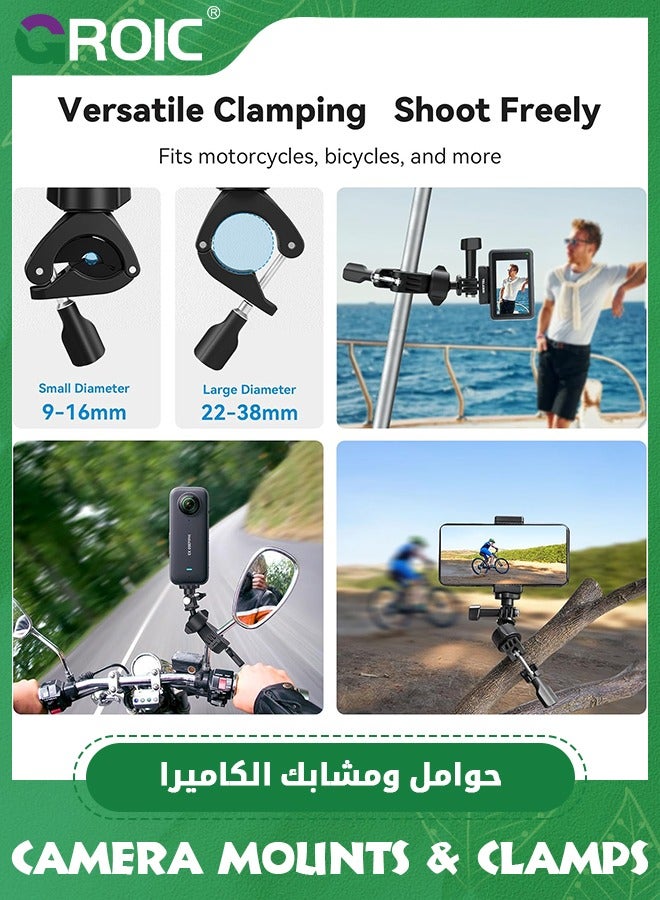 جرويك Bike Motorcycle Handlebar Mount Accessories, Large Tube Roll Bar Stick Pole Clamp Holder for DJI Action 5 Pro 4/3 GoPro Max Hero 13 12 11 10 9 8 7 6 5 Insta360 X3 Ace Pro 2 DJI Osmo Pocket 3 - Image 4