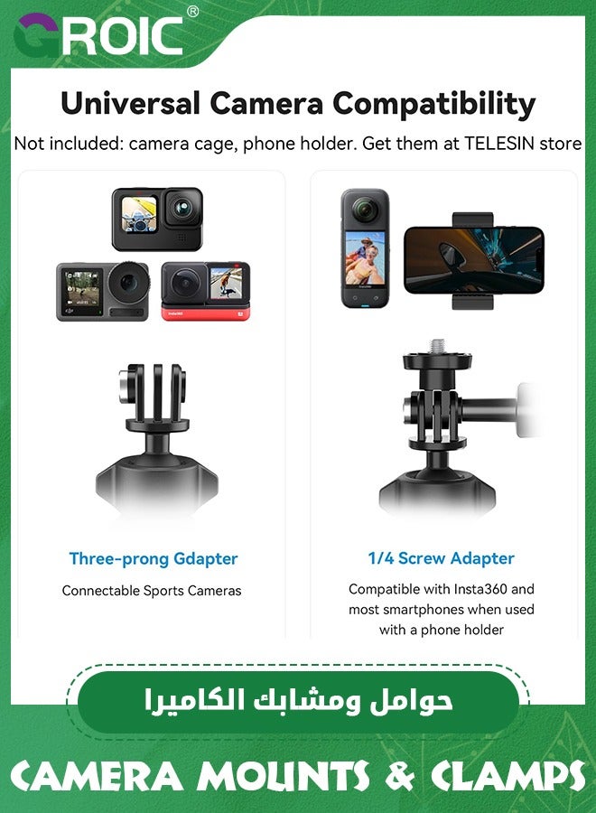 جرويك Bike Motorcycle Handlebar Mount Accessories, Large Tube Roll Bar Stick Pole Clamp Holder for DJI Action 5 Pro 4/3 GoPro Max Hero 13 12 11 10 9 8 7 6 5 Insta360 X3 Ace Pro 2 DJI Osmo Pocket 3 - Image 5