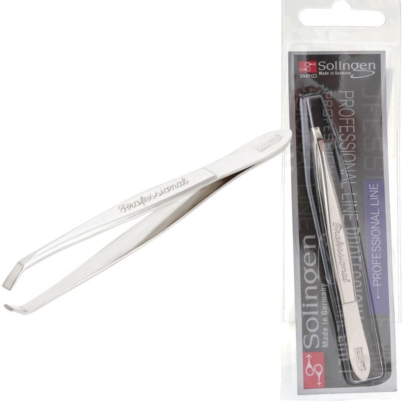 Solingen Stainless Steel Professional Slanted Tweezers, Best for Eyebrows Extensions, Facial Hair, Made in Germany - Image 1