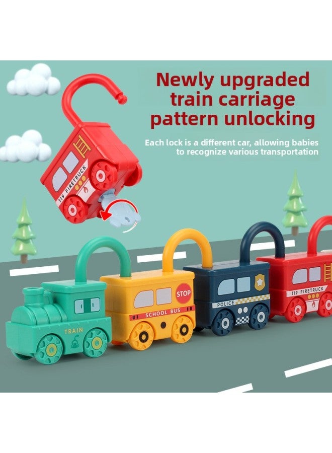 Children's Unlock Toy Montessori Early Education Educational Baby Digital Matching Key Lock Baby Kindergarten 1 Year Old Teaching Aware-Color:【training + School Bus + Police Car】  - Image 3