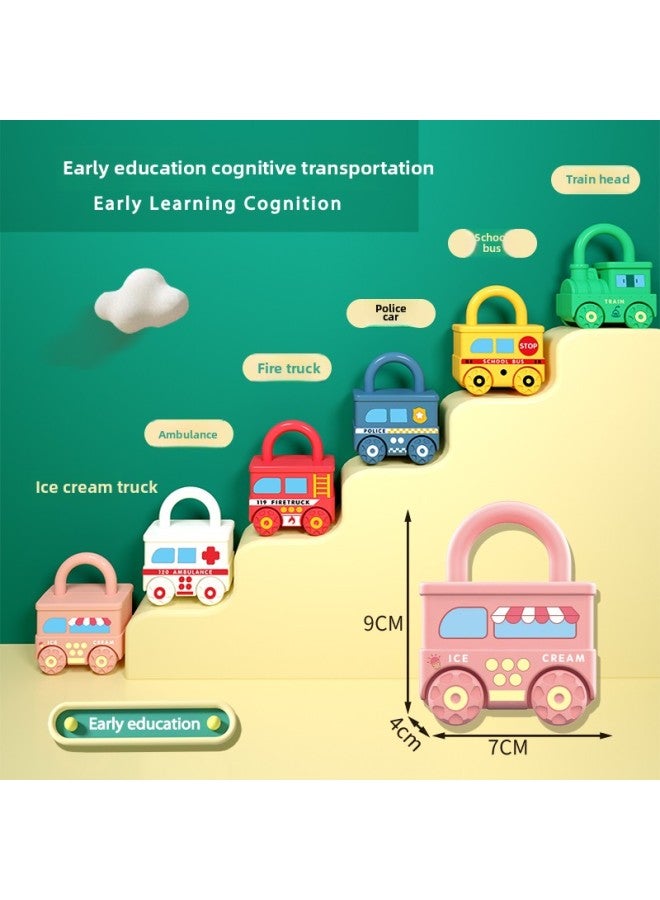 Children's Unlock Toy Montessori Early Education Educational Baby Digital Matching Key Lock Baby Kindergarten 1 Year Old Teaching Aware-Color:【training + School Bus + Police Car】  - Image 5