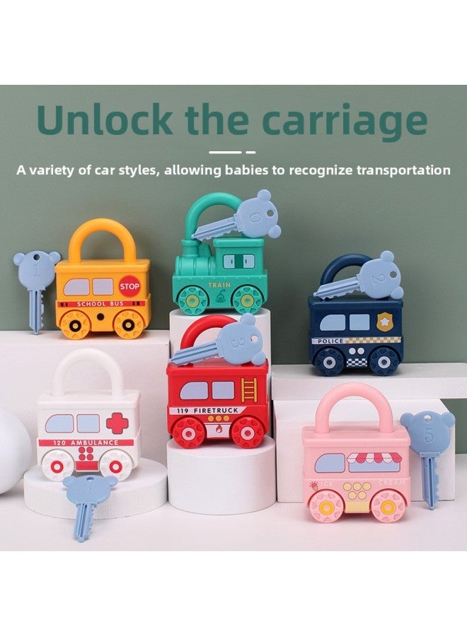 Children's Unlock Toy Montessori Early Education Educational Baby Digital Matching Key Lock Baby Kindergarten 1 Year Old Teaching Aware-Color:【training + School Bus + Police Car】  - Image 1