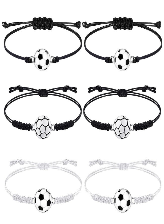 FINEASY 6 PCS Football Bracelets, Soccer Adjustable Bracelets Charm Bracelets, Friendship Bracelets Football Gifts for Boys Girls Teens Birthday, Black & White - Image 1