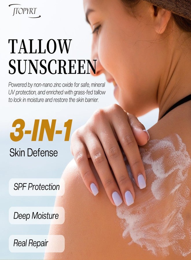 Jtopyrt Beef Tallow Sunscreen: Tallow with Zinc Oxide & Beeswax - Natural Moisturizing Protection for Dry Sensitive Skin & All Ages, Non-Greasy Formula 60g - Image 2