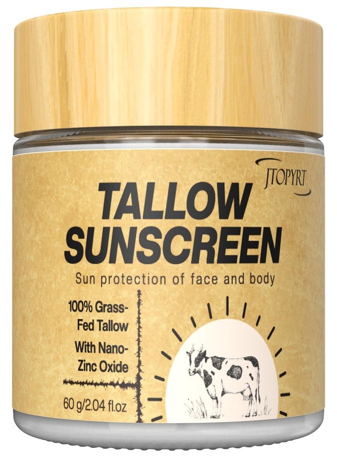 Jtopyrt Beef Tallow Sunscreen: Tallow with Zinc Oxide & Beeswax - Natural Moisturizing Protection for Dry Sensitive Skin & All Ages, Non-Greasy Formula 60g - Image 1
