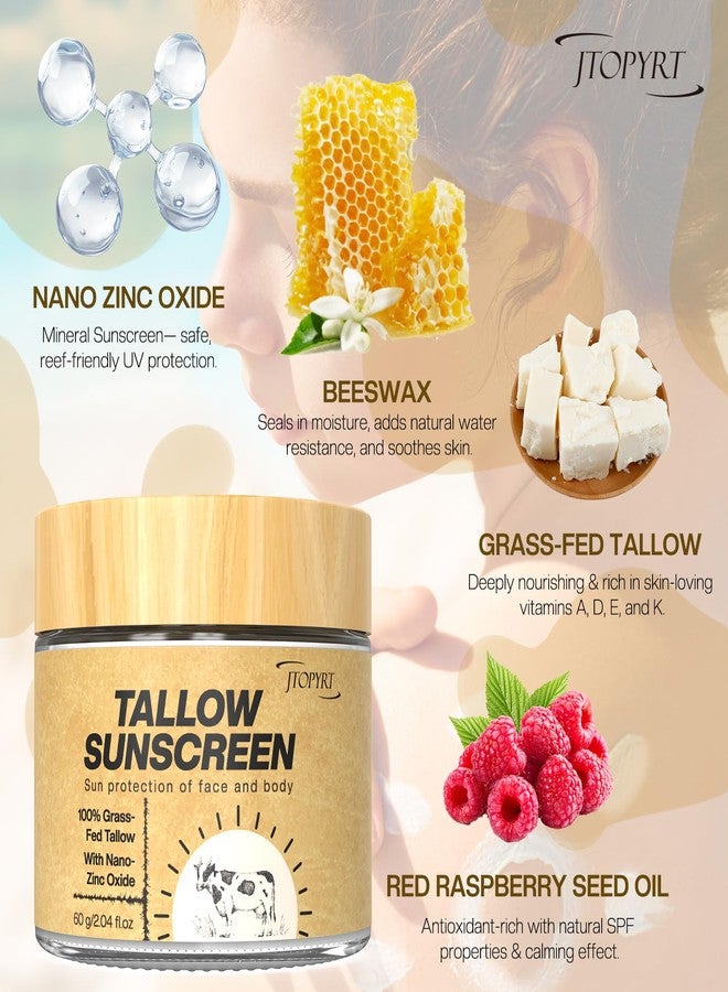 Jtopyrt Beef Tallow Sunscreen: Tallow with Zinc Oxide & Beeswax - Natural Moisturizing Protection for Dry Sensitive Skin & All Ages, Non-Greasy Formula 60g - Image 3