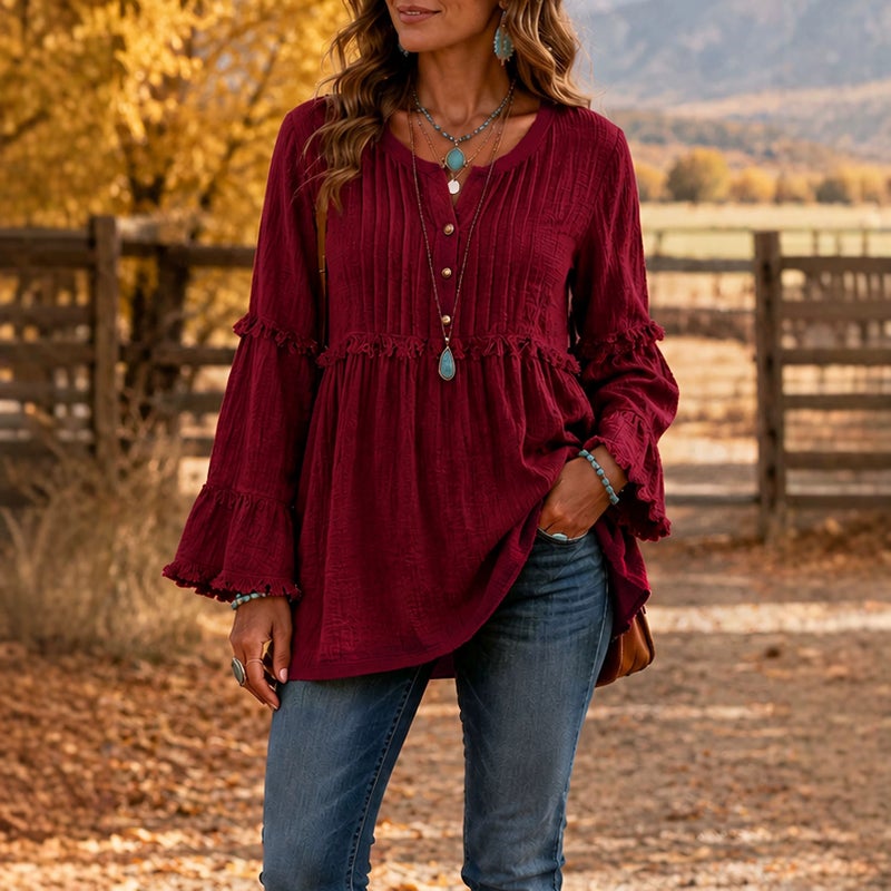 Women's Lace Trim Tassel Patch T-Shirt - Image 1
