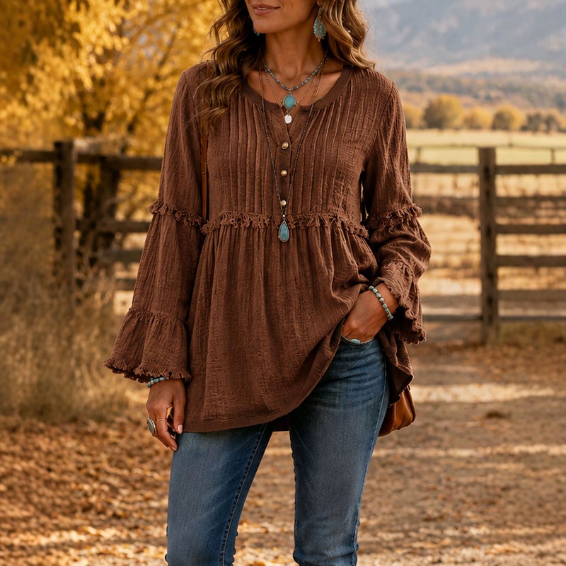 Women's Lace Trim Tassel Patch T-Shirt - Image 2
