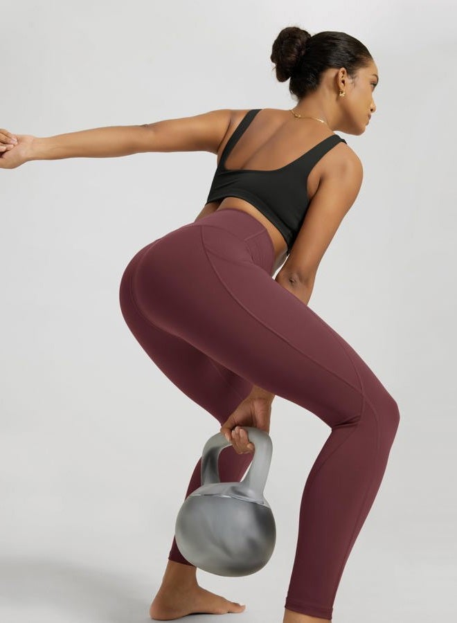 ODODOS Women's High Waisted Full Length Yoga Leggings with Pockets, 28" Inseam Tummy Control Non See Through Workout Athletic Running Yoga Pants, Burgundy, Large, Burgundy, L - Image 4