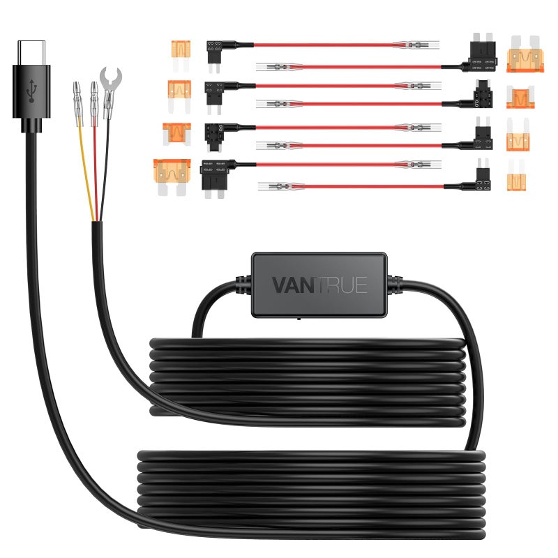 Vantrue 11.5ft USB-C Hardwire Kit (12Vâ€“24V to 5V) with Acc Functionality, Low Voltage Protection for N4(S)/N4 Pro(S)/N5(S)/N2X/E1 Pro/E360/ACE/E1 Lite/E2/S1 Pro(MAX) - Image 1