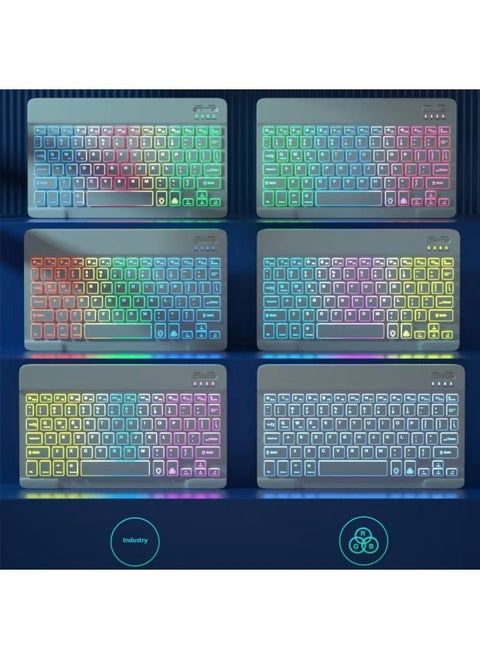Bluetooth Keyboard Mobile Phone Tablet Ipad Second Control Keyboard Taiwan Audio Magnetic Suction Wireless Backlit Keyboard Mouse Suit-Color:Colorful Keyboard + Battery Mouse-White-Product Type:Lang