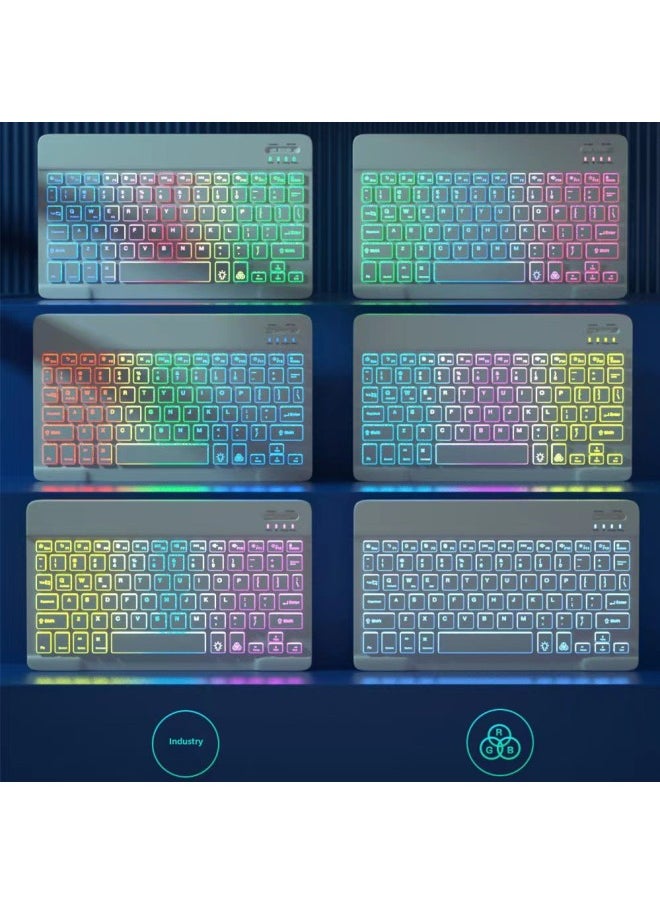 Bluetooth Keyboard Mobile Phone Tablet Ipad Second Control Keyboard Taiwan Audio Magnetic Suction Wireless Backlit Keyboard Mouse Suit-Color:Colorful Keyboard + Battery Mouse-White-Product Type:Lang