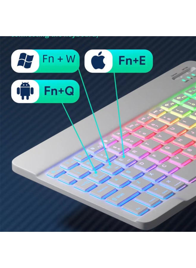 Bluetooth Keyboard Mobile Phone Tablet Ipad Second Control Keyboard Taiwan Audio Magnetic Suction Wireless Backlit Keyboard Mouse Suit-Color:Colorful Keyboard + Battery Mouse-White-Product Type:Lang