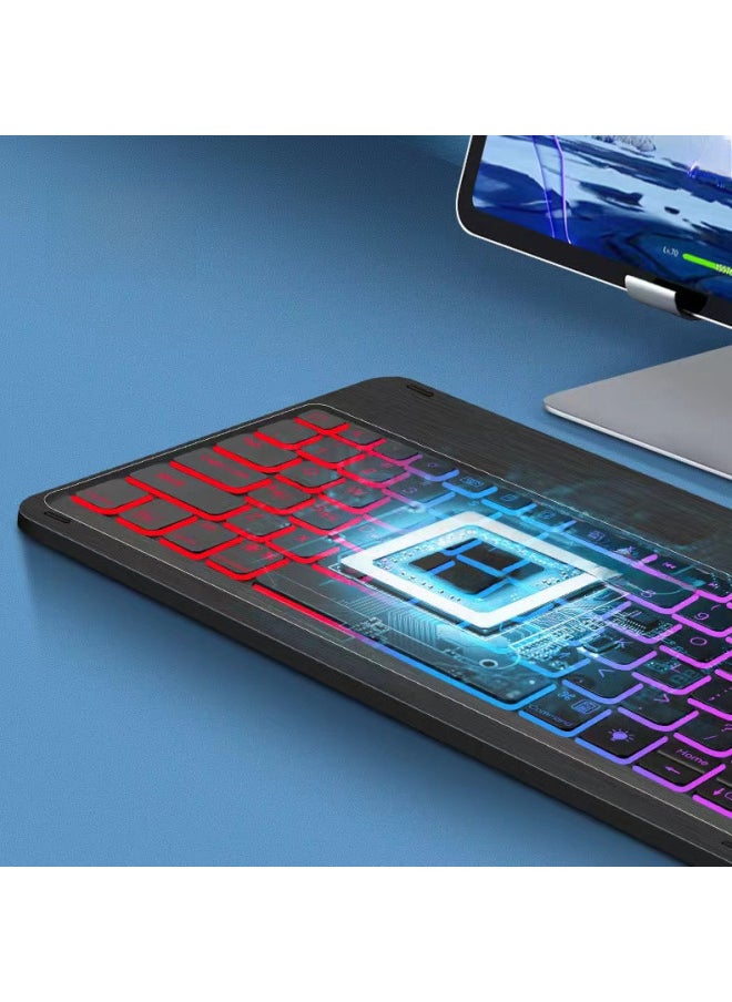 Bluetooth Keyboard Mobile Phone Tablet Ipad Second Control Keyboard Taiwan Audio Magnetic Suction Wireless Backlit Keyboard Mouse Suit-Color:Colorful Keyboard + Battery Mouse-White-Product Type:Lang