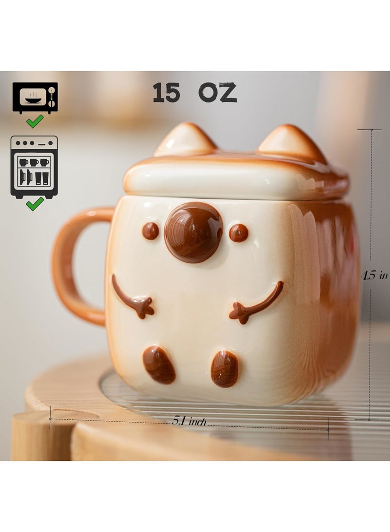 SOLARAE Coffee Mug, Novelty Funny Cup, Unique Cool Porcelain Tea Mugs, Creative Kawaii Cartoon Anime Style, Kawaii Mug for Women Kids Adults Men, Coffee Mugs Gift for Anime Lovers, Coffee Toast - Image 2