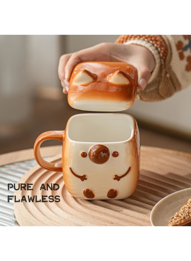 SOLARAE Coffee Mug, Novelty Funny Cup, Unique Cool Porcelain Tea Mugs, Creative Kawaii Cartoon Anime Style, Kawaii Mug for Women Kids Adults Men, Coffee Mugs Gift for Anime Lovers, Coffee Toast - Image 4
