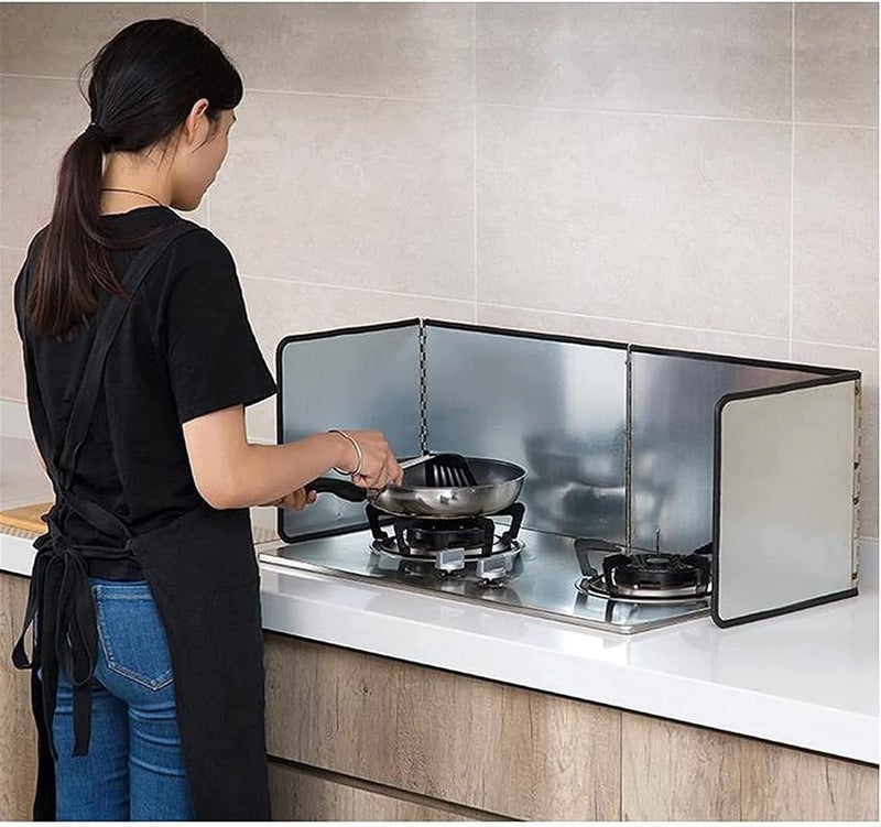 RELEMTRA Oil Splatter Guard 4Sided Anti Splatter Shield Guard Gas Stove Shield Oil Splatter Screen Stop The Spatter Kitchen Utensils Anti Splatter Sheet Guard Foldable - Image 1