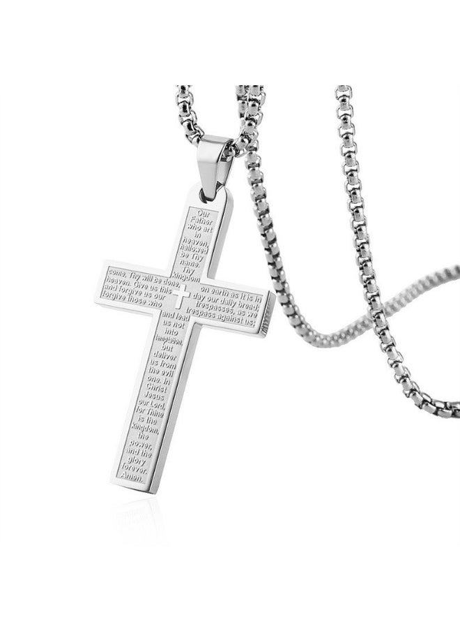 GELESE New Stainless Steel Cross Pendant NecklaceThickened pearl chain-silver Thickened pearl chain-silver 