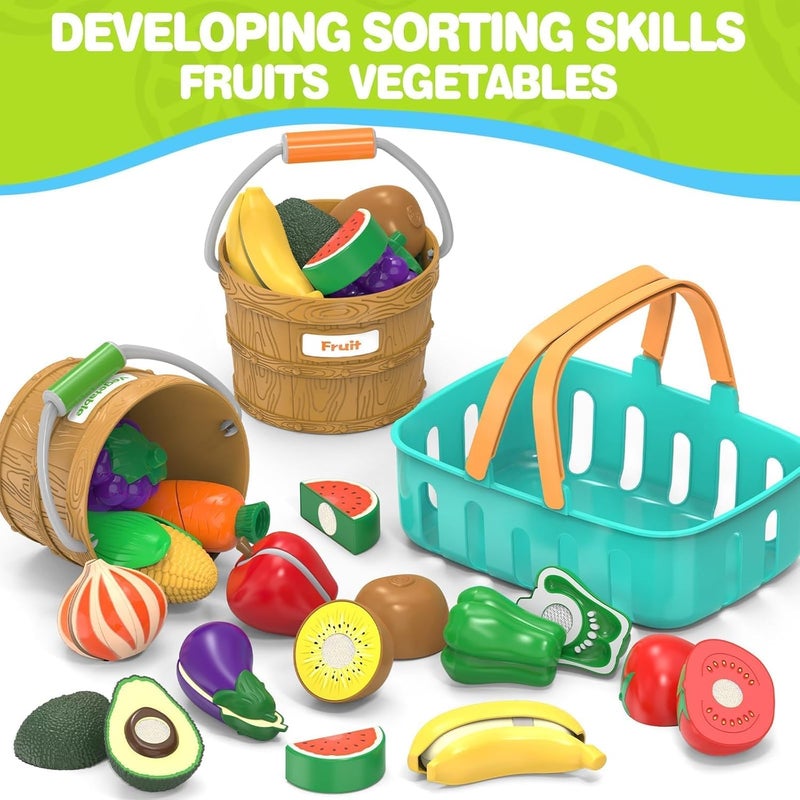 MOEAWS Play Food Sets for Kid Kitchen, Preschool Learning Toy, Cutting Food Sorting Toy for Toddler 3-8, Pretend Play Accessories for Toddler, Birthday Christmas Education Gift for Boys Girls - Image 3
