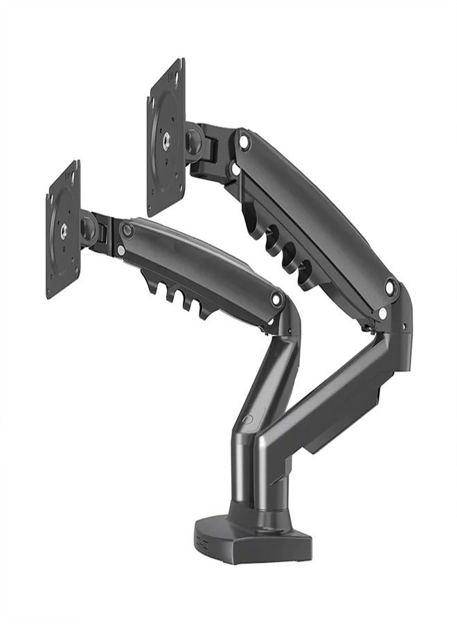 Skilltech F160 Premium Dual Monitor Gas Spring Arm | Fits 17"–27" Flat & Curved Screens | Full Motion Aluminum Desk Mount | Supports 2–9kg per Screen | 360° Rotation | VESA 100x100 | Clamp & Grommet Installation