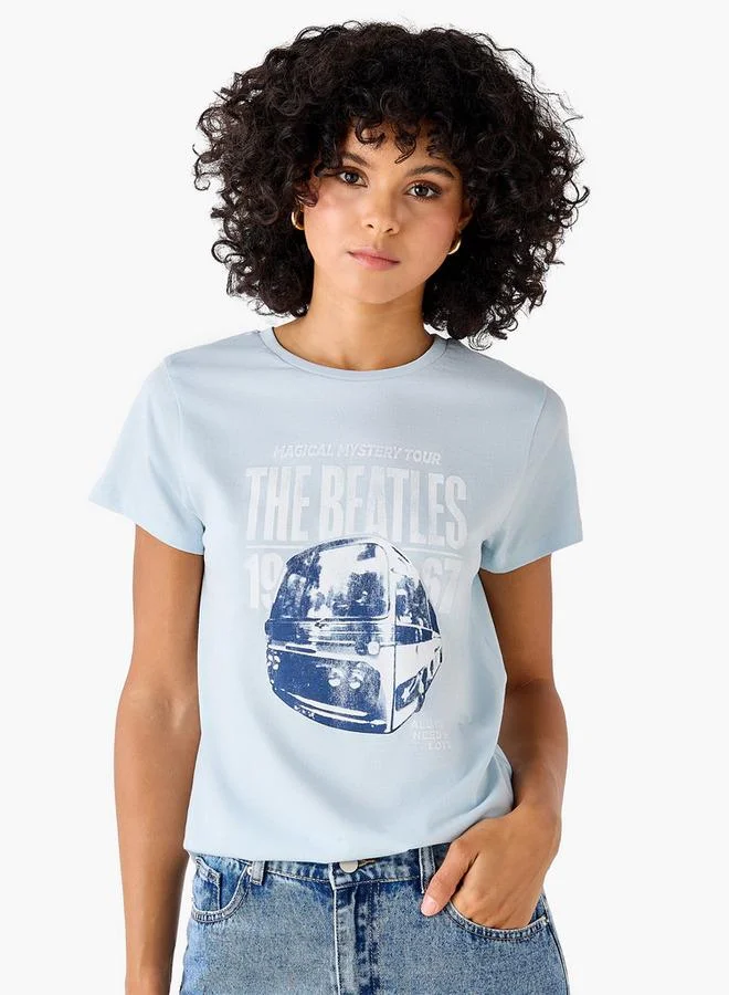 اس بي كاركترز Cotton T-shirt with The Beatles Print