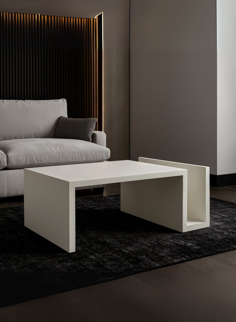 Karnak White Rectangular Coffee Table – Modern Minimalist Block Design Center Table with Open Side Storage for Living Room & Office UAE - Image 1