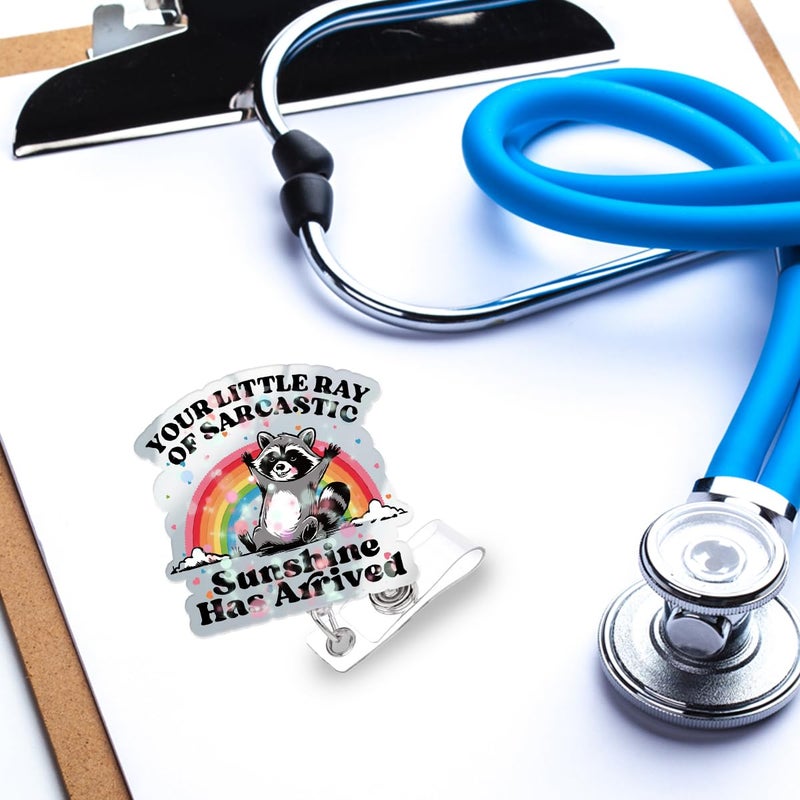 963RW Funny Raccoon Badge Reel  Retractable Holder Glitter With Clip Name Tag Card  Cute Acrylic Id Accessory Badge Reels For Nurse Nursing  Rn  Doctor  Mri Safe - Image 4
