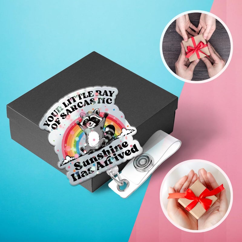 963RW Funny Raccoon Badge Reel  Retractable Holder Glitter With Clip Name Tag Card  Cute Acrylic Id Accessory Badge Reels For Nurse Nursing  Rn  Doctor  Mri Safe - Image 5