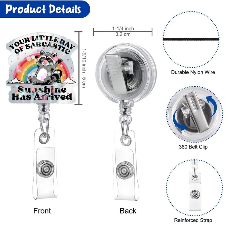 963RW Funny Raccoon Badge Reel  Retractable Holder Glitter With Clip Name Tag Card  Cute Acrylic Id Accessory Badge Reels For Nurse Nursing  Rn  Doctor  Mri Safe - Image 2