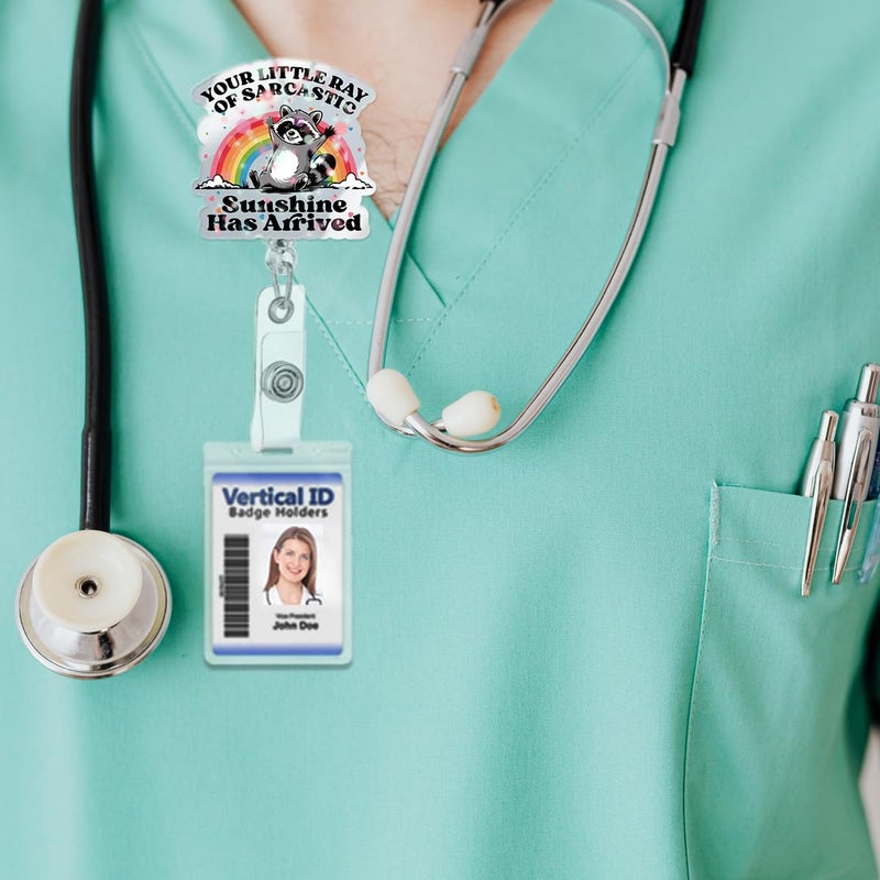 963RW Funny Raccoon Badge Reel  Retractable Holder Glitter With Clip Name Tag Card  Cute Acrylic Id Accessory Badge Reels For Nurse Nursing  Rn  Doctor  Mri Safe - Image 3