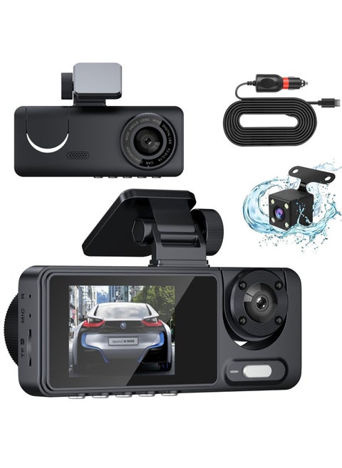 Car Dash Cam, 3 Channel - Front, Rear, Inside, 1080P HD 170 Wide Angle Night Vision Driving Dashcam, G-Sensor, Parking Monitor, Motion Detection, Loop Recording, Collision Detection, Accident Lock