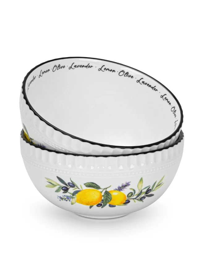 فيسمان 2-Piece 700mL Ceramic Bowl Lemon Provence Series, 16cm Soup Bowl, Cereal Bowl, Salad Bowl, Pasta Bowl, Dishwasher Safe for Breakfast, Lunch, and Dinner