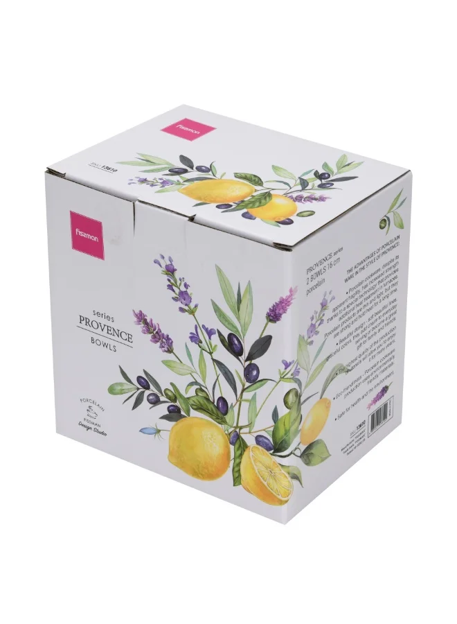 Fissman  2-Piece 700mL Ceramic Bowl Lemon Provence Series, 16cm Soup Bowl, Cereal Bowl, Salad Bowl, Pasta Bowl, Dishwasher Safe for Breakfast, Lunch, and Dinner  | Best Price UAE