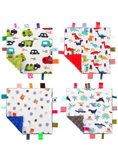 Breling 4 Pieces Baby Tags Security Blankets Security Blankets For Babies Baby Comfort Blanket With Colorful Tags Baby Soothing Towel Animal Bed Blanket 9.5 X 9.5 Inch (Adorable Patterns)  - Image 1