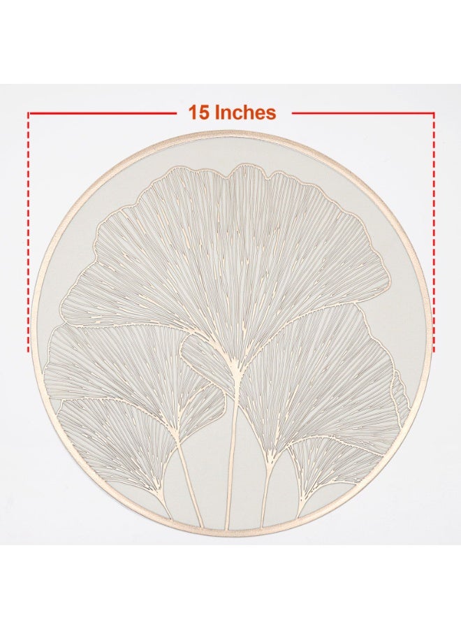 Gold Leaf Vinyl Placemats Set of 8, Round 15 inch, Waterproof Non-Slip Table Mats - Image 2