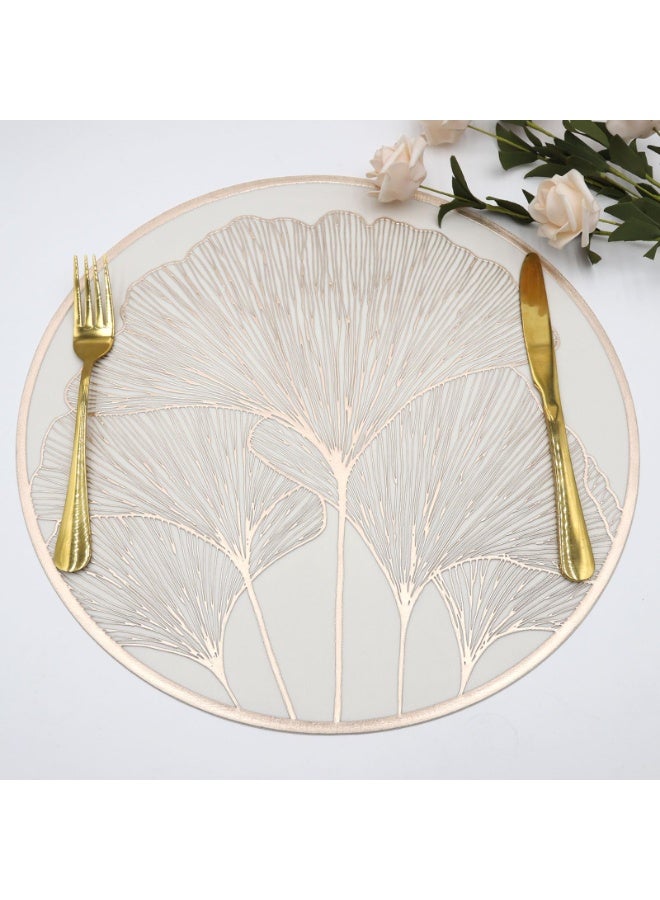 Gold Leaf Vinyl Placemats Set of 8, Round 15 inch, Waterproof Non-Slip Table Mats - Image 1