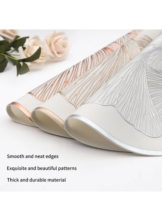 Gold Leaf Vinyl Placemats Set of 8, Round 15 inch, Waterproof Non-Slip Table Mats - Image 4