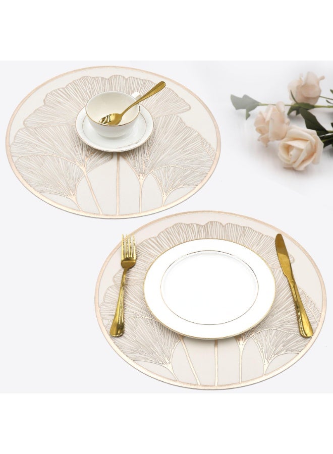 Gold Leaf Vinyl Placemats Set of 8, Round 15 inch, Waterproof Non-Slip Table Mats - Image 5